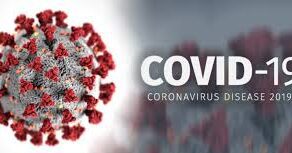 A close up of the coronavirus with text